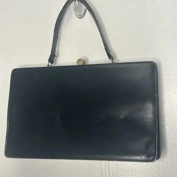 Vintage Saks Fifth Avenue Leather Handbag Purse Made in France Military Badge - Picture 3 of 11